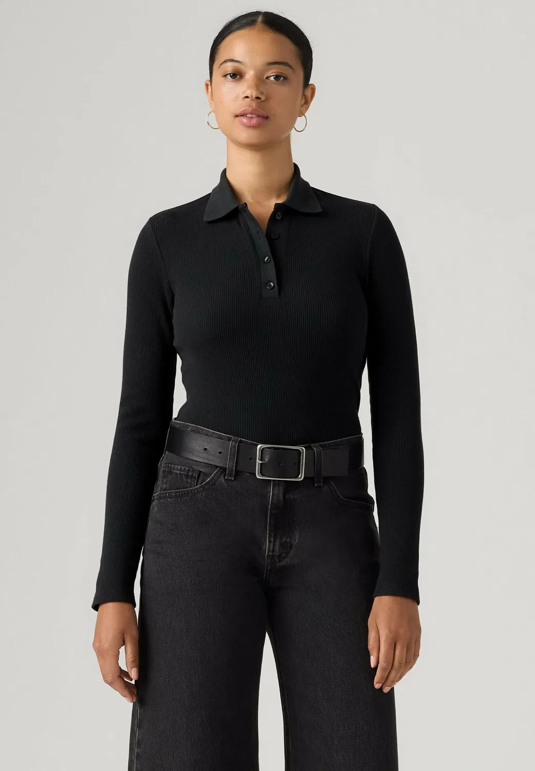 Футболка с длинными рукавами Rory LS Polo, антрацитово-розовая, в рубчик Levi'S, Anthracite Night - Blacks -