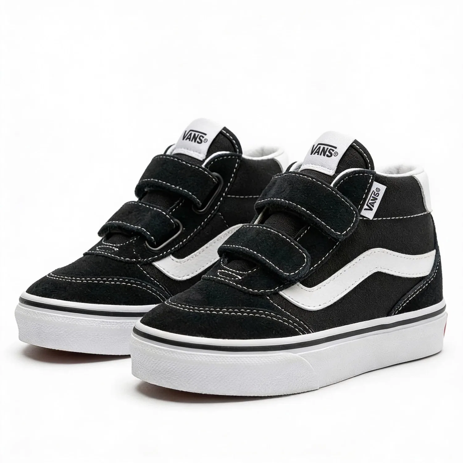 Детские кроссовки для мальчиков кожаные Brooklyn Mid V Vans, Nero E Bianco — фото 3