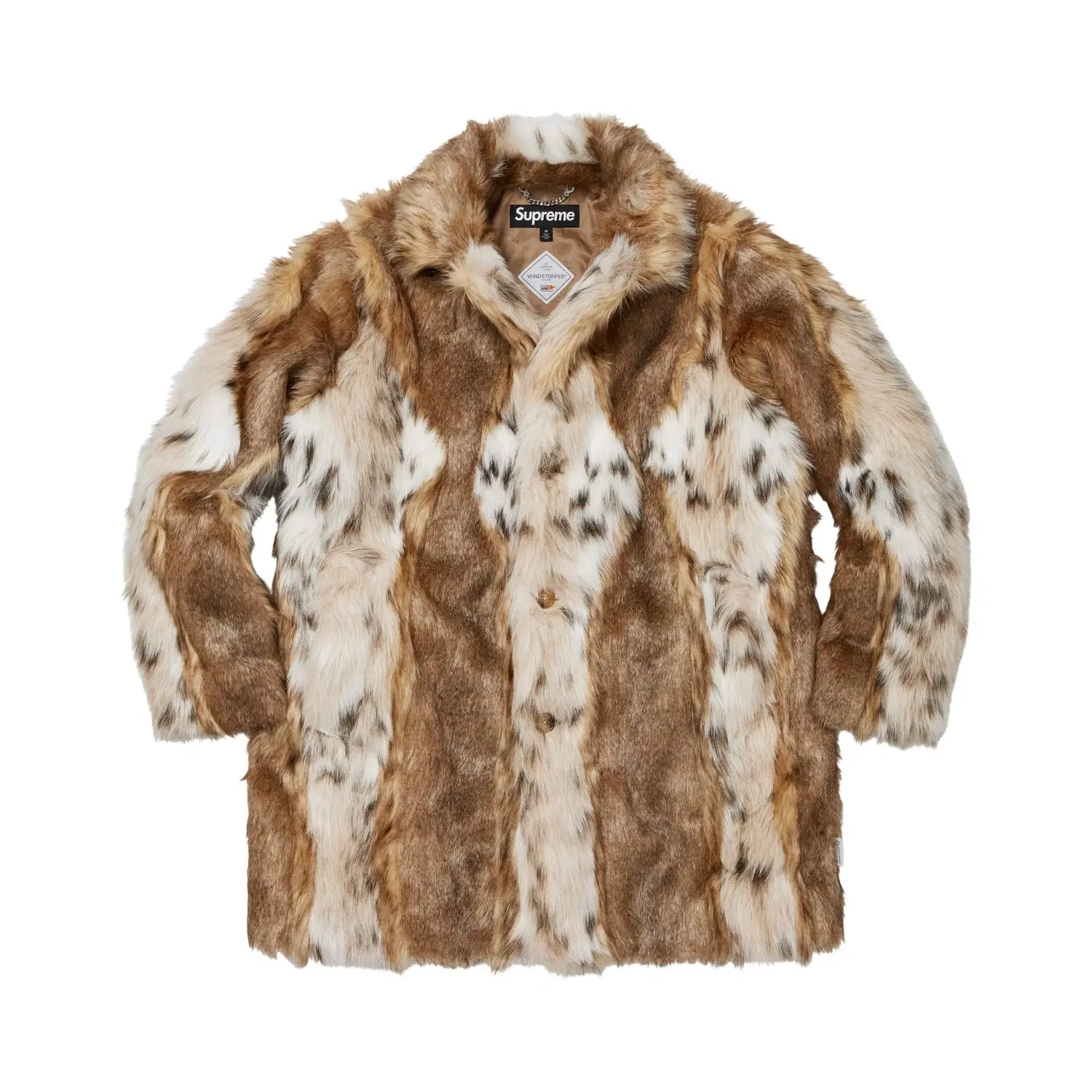 Пальто на молнии с принтом Supreme Lynx Faux Fur Windstopper Overcoat, Tan