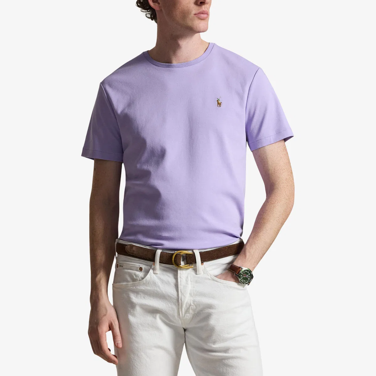 Футболка из хлопкового трикотажа с короткими рукавами и вышитым логотипом Polo Ralph Lauren, фиолетовый — фото 3