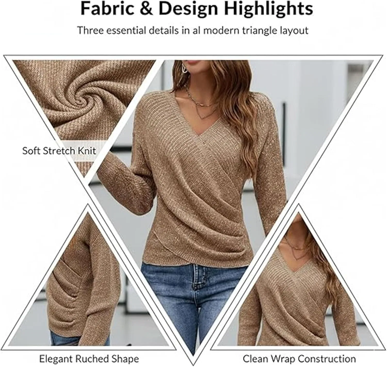 Женский свитер с запахом и рукавом реглан, модель Off Shoulder, чёрный — фото 3