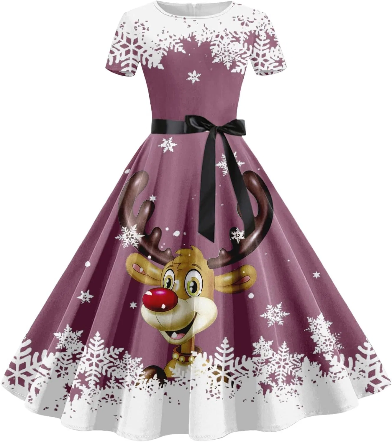 Женское платье с рождественским принтом ретро Reindeer, Light Purple