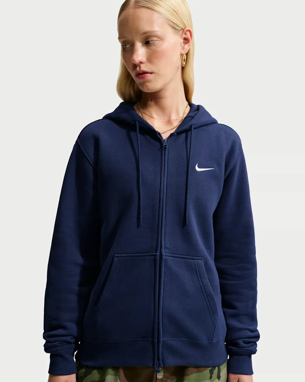 Женская толстовка на молнии Nike Studio Fleece Medium Weight, Midnight Navy/Sail — фото 3