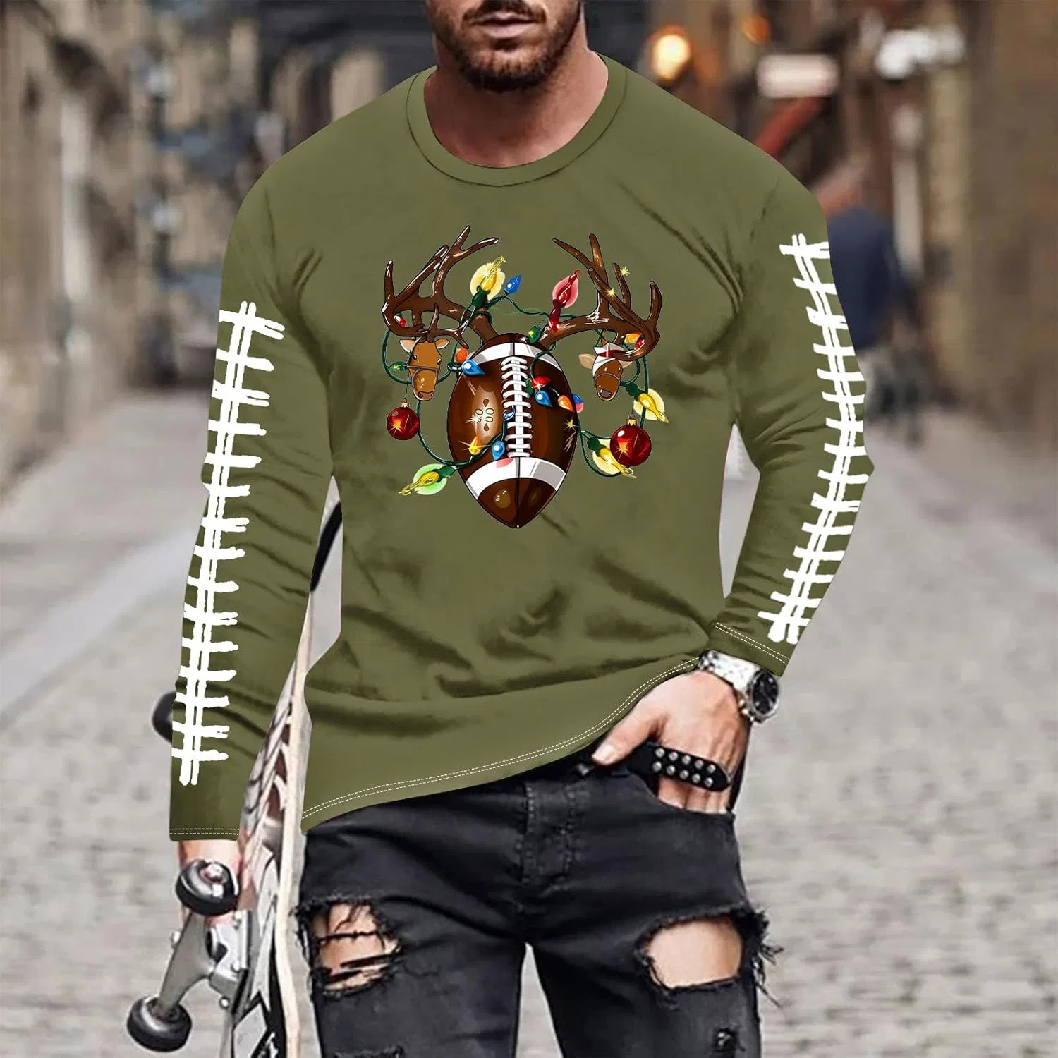 Мужская футболка с принтом Christmas Shirt, Army Green — фото 2