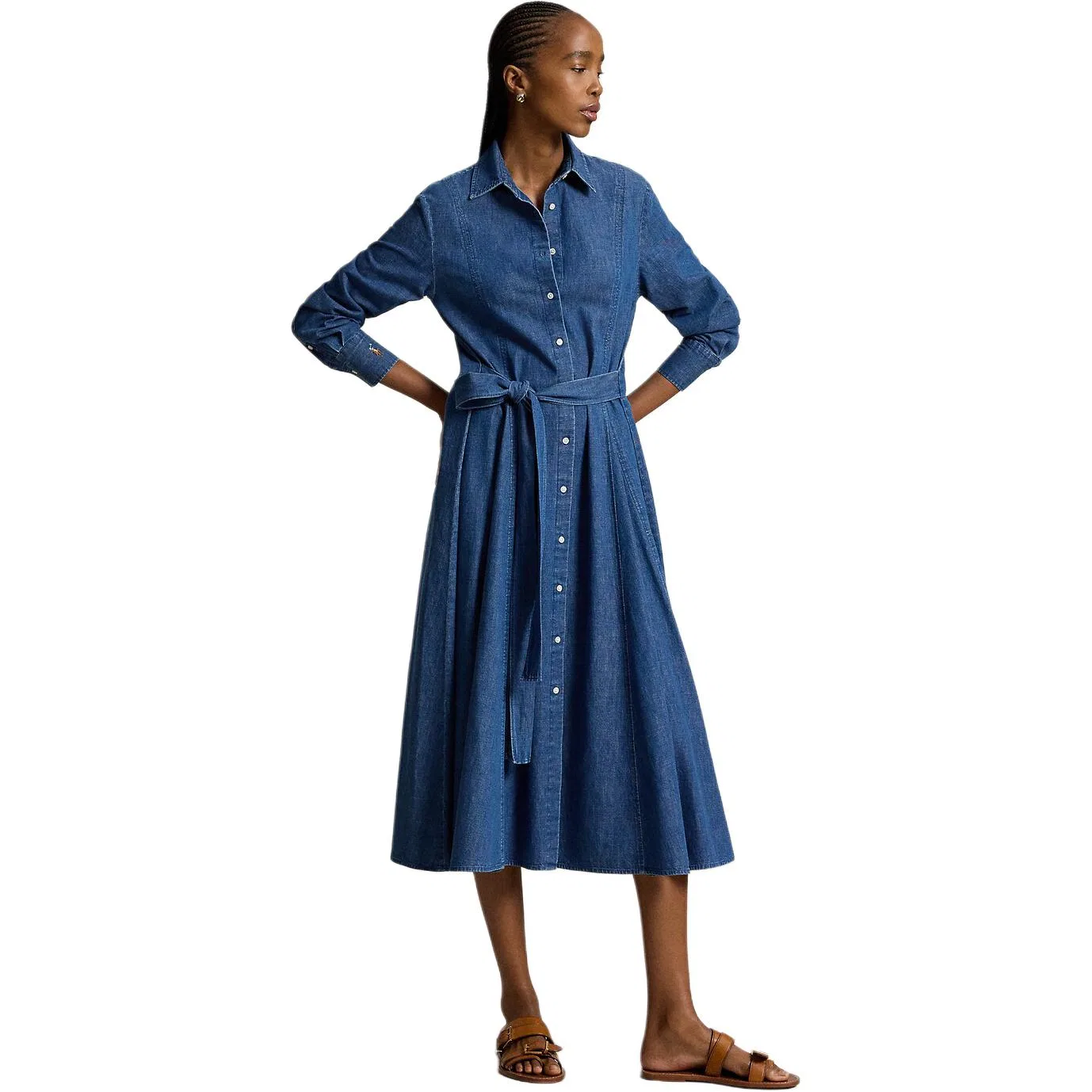 Женское платье миди с длинным рукавом от Polo Ralph Lauren, Chambray Blue — фото 4