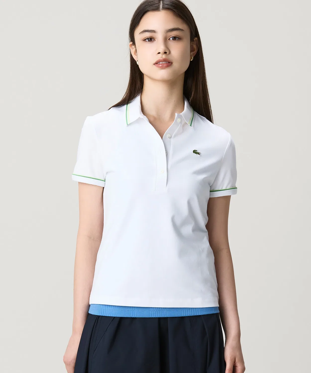 Женский поло-рубашка slim fit с контрастной отделкой LACOSTE, White