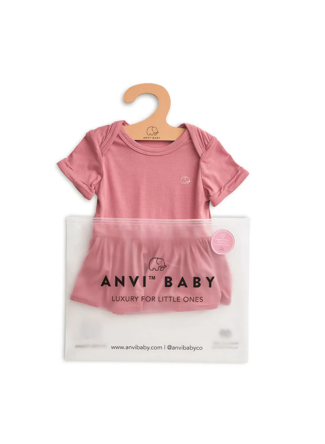 Платье с оборками и вышивкой слоненка Anvi Baby, пыльно-розовый — фото 4