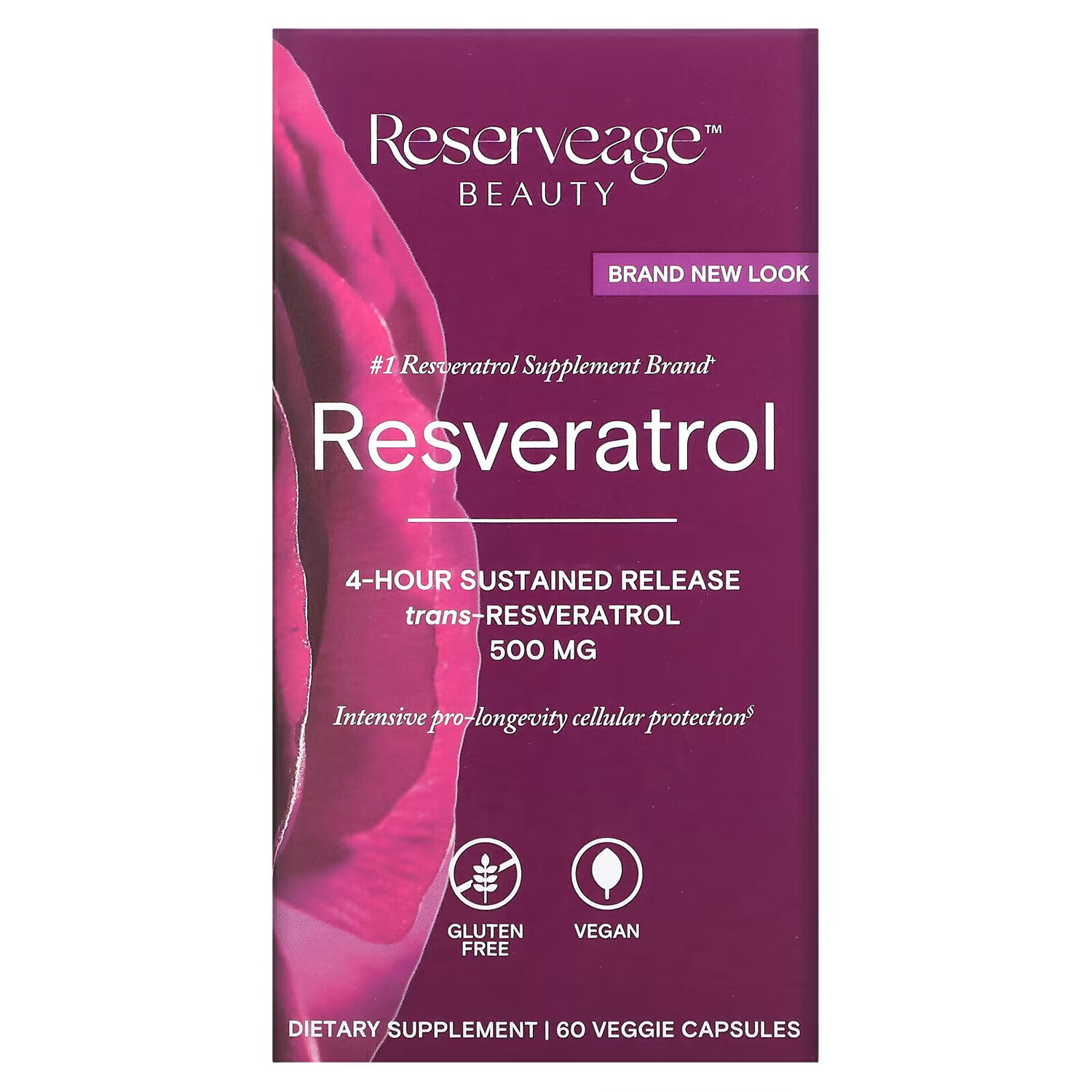

ReserveAge Nutrition, Ресвератрол, 500 мг, 60 растительных капсул