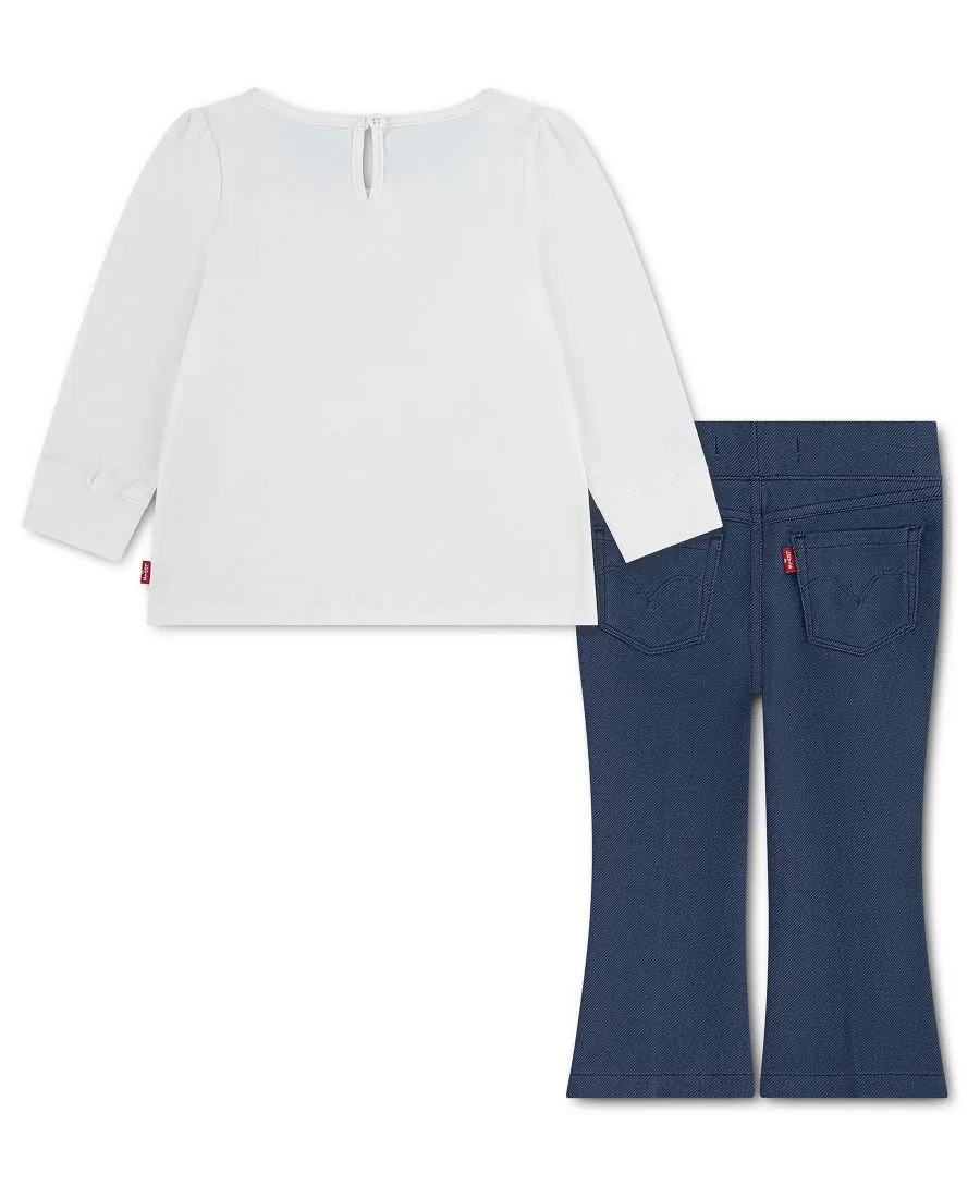 Комплект детской одежды Teddy Bear Graphic с лонгсливом и штанами Levi's, White — фото 2