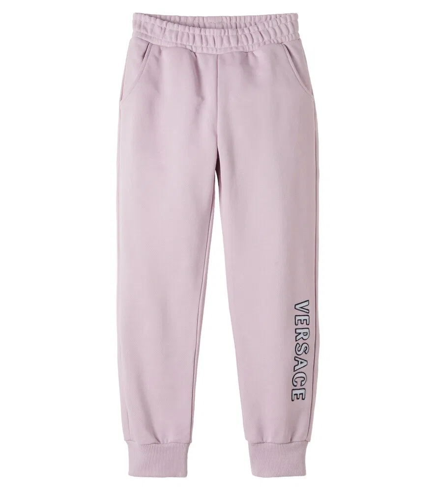 Спортивные штаны из хлопкового трикотажа с вышитым логотипом Versace Kids, розовый