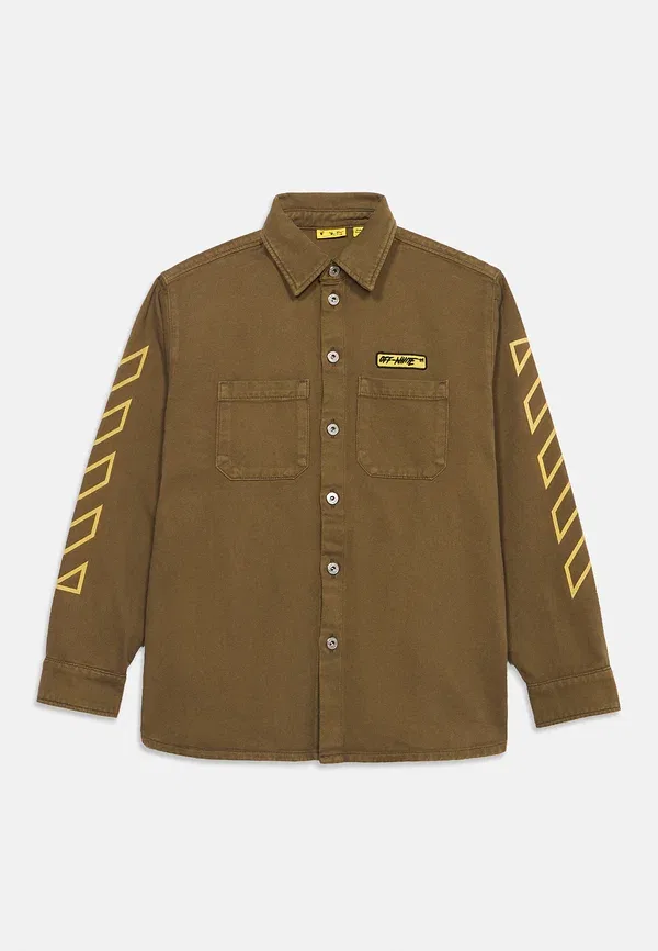 Блуза Logo patch diag button down Off-White, оливковый — фото 3