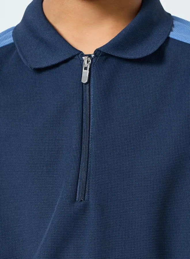 Styli Футболка поло с цветными блоками и молнией, синяя — фото 4