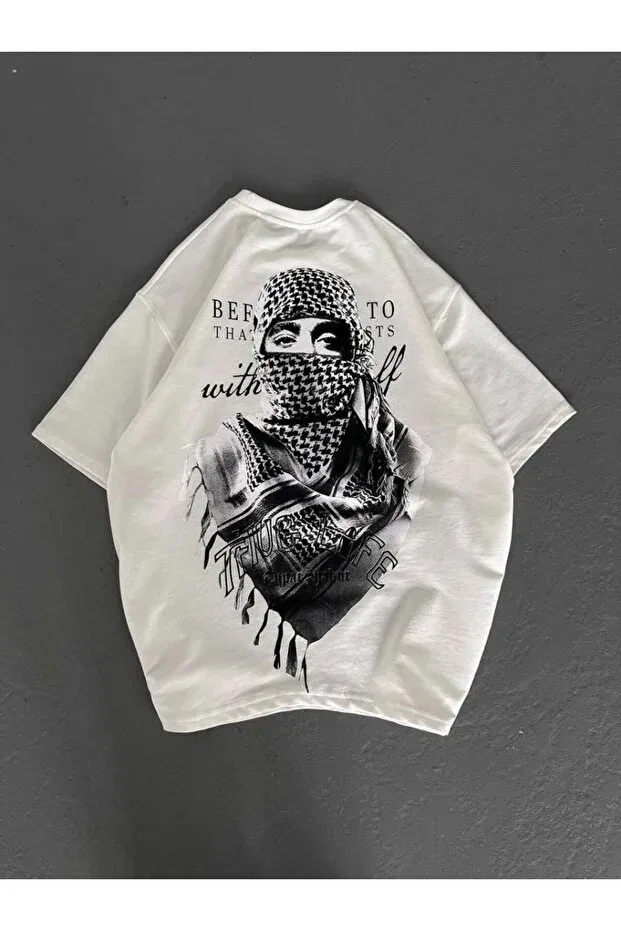 Мужская футболка с коротким рукавом с принтом Palestine Flag Printed Vexor, White — фото 3