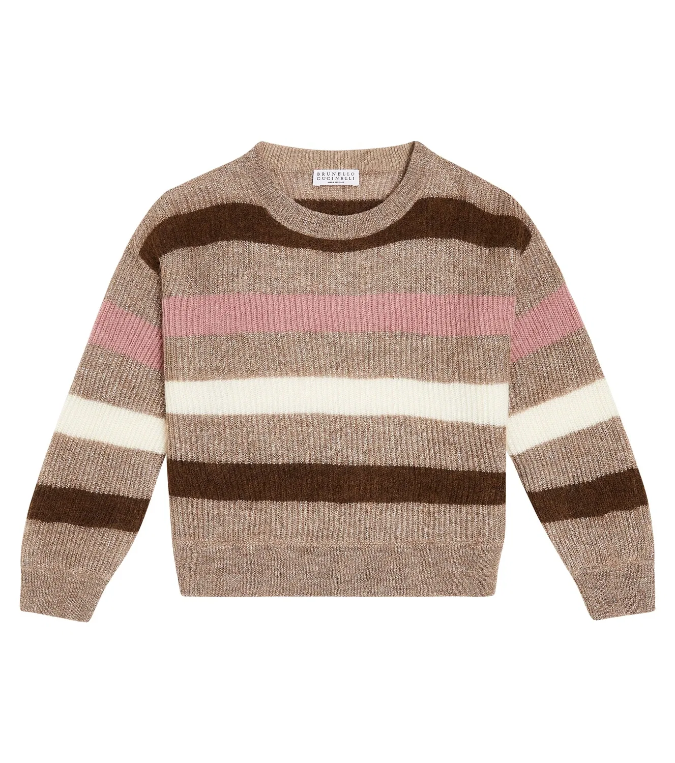 Свитер из мохера с полосами Brunello Cucinelli Kids, коричневый