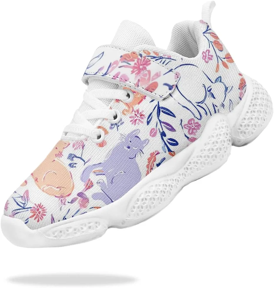 Детские кроссовки для девочек с дышащим трикотажем Mahekot, Floral Kitten White