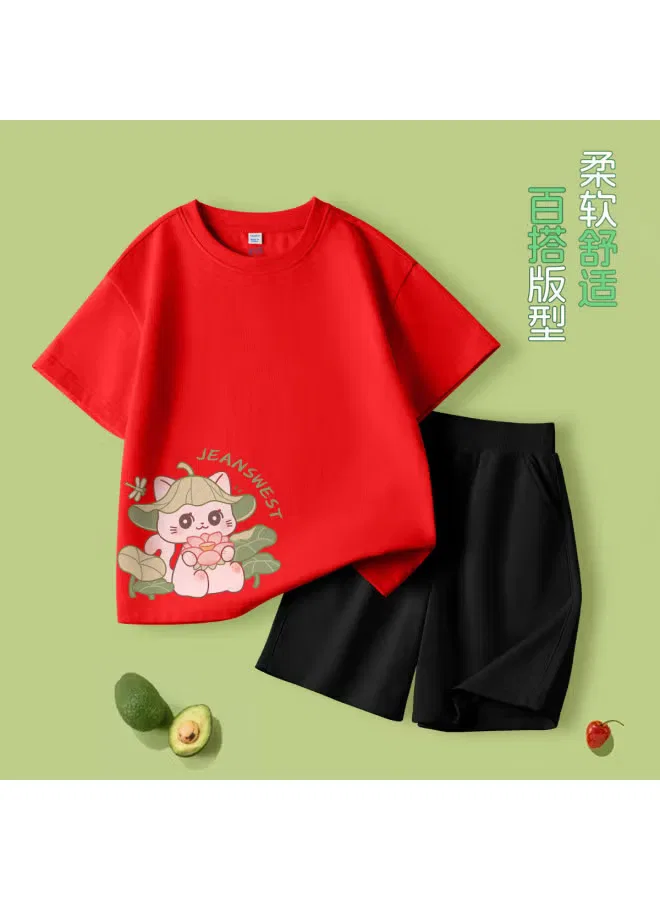 Комплект одежды для девочек с коротким рукавом, модель Sportswear, Jeanswest, красный — фото 2
