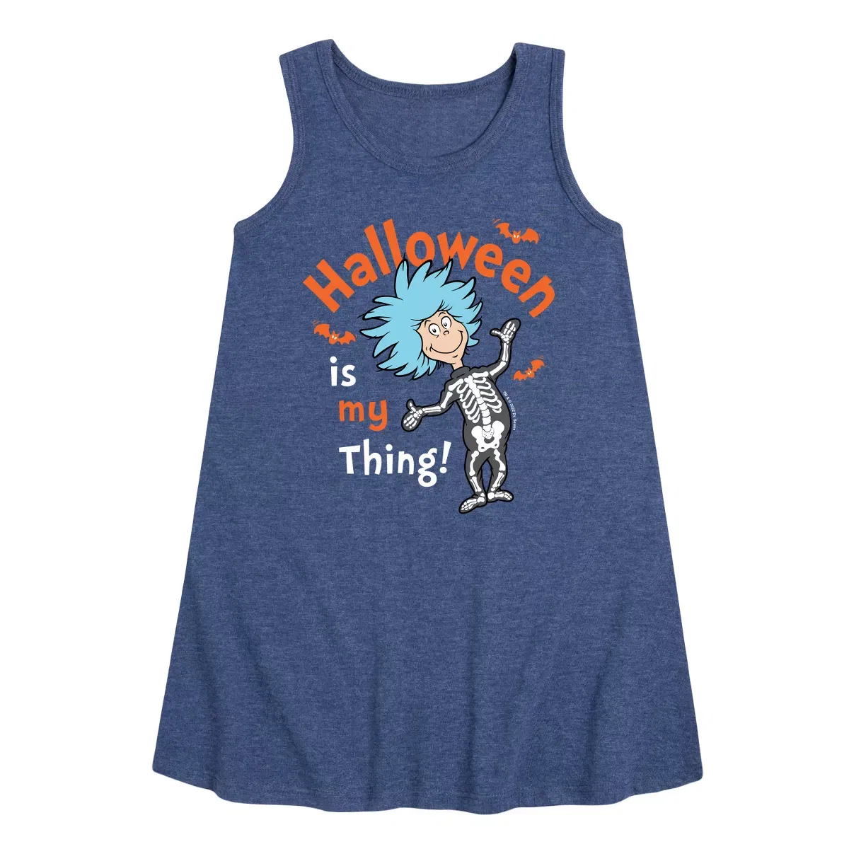 Детское платье-трапеция без рукавов Halloween Is My Thing Dr. Seuss, Heather Navy