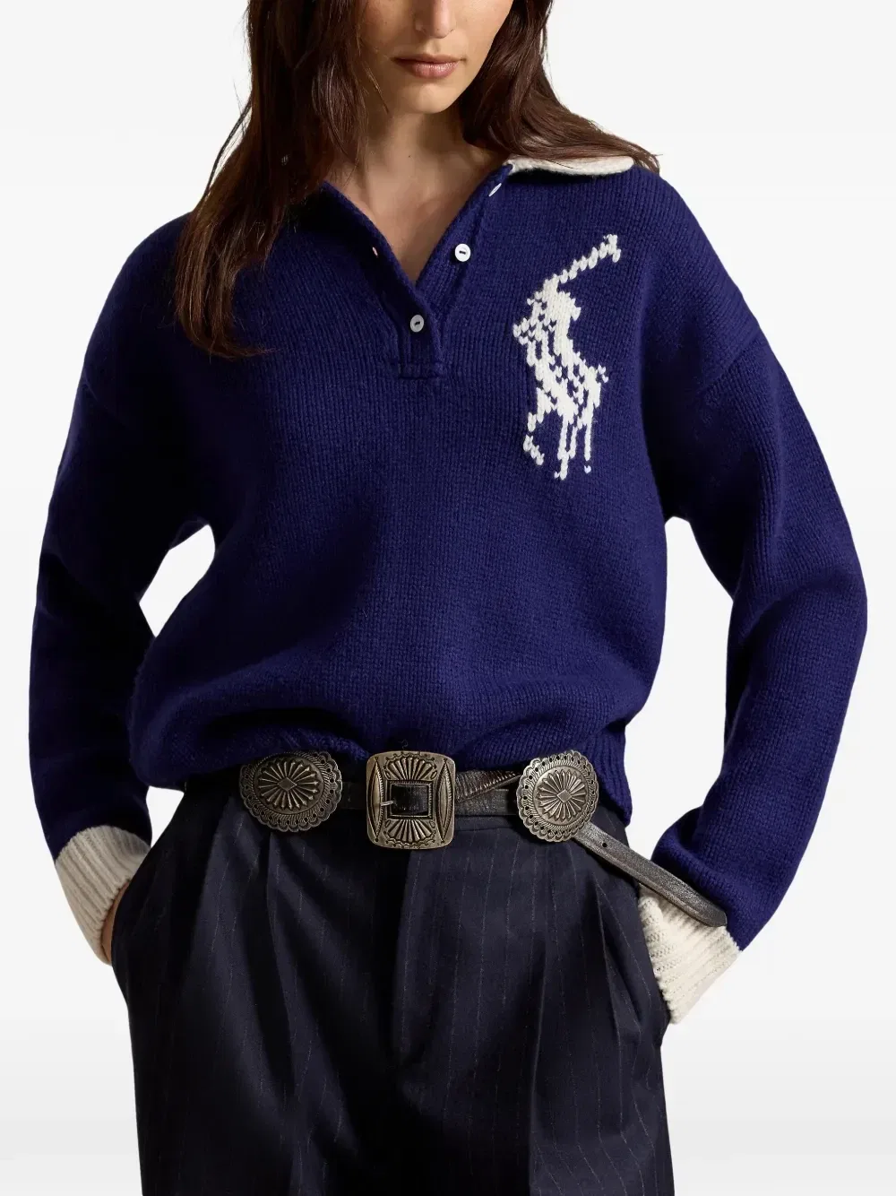 Свитер Big Pony Polo Ralph Lauren, синий — фото 3