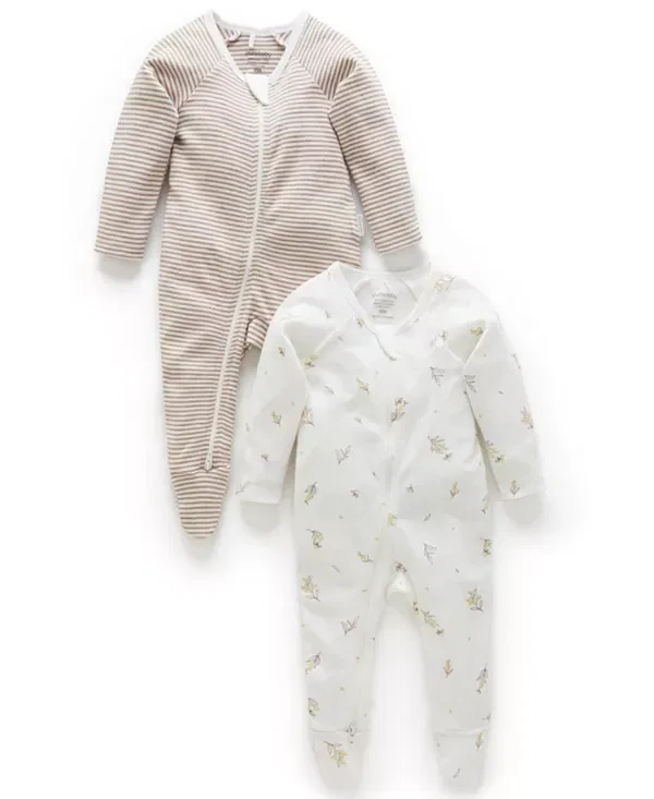 Детский комбинезон с длинным рукавом 2-Pack Zip Footie Purebaby, Vanilla Wattle Bee Pack