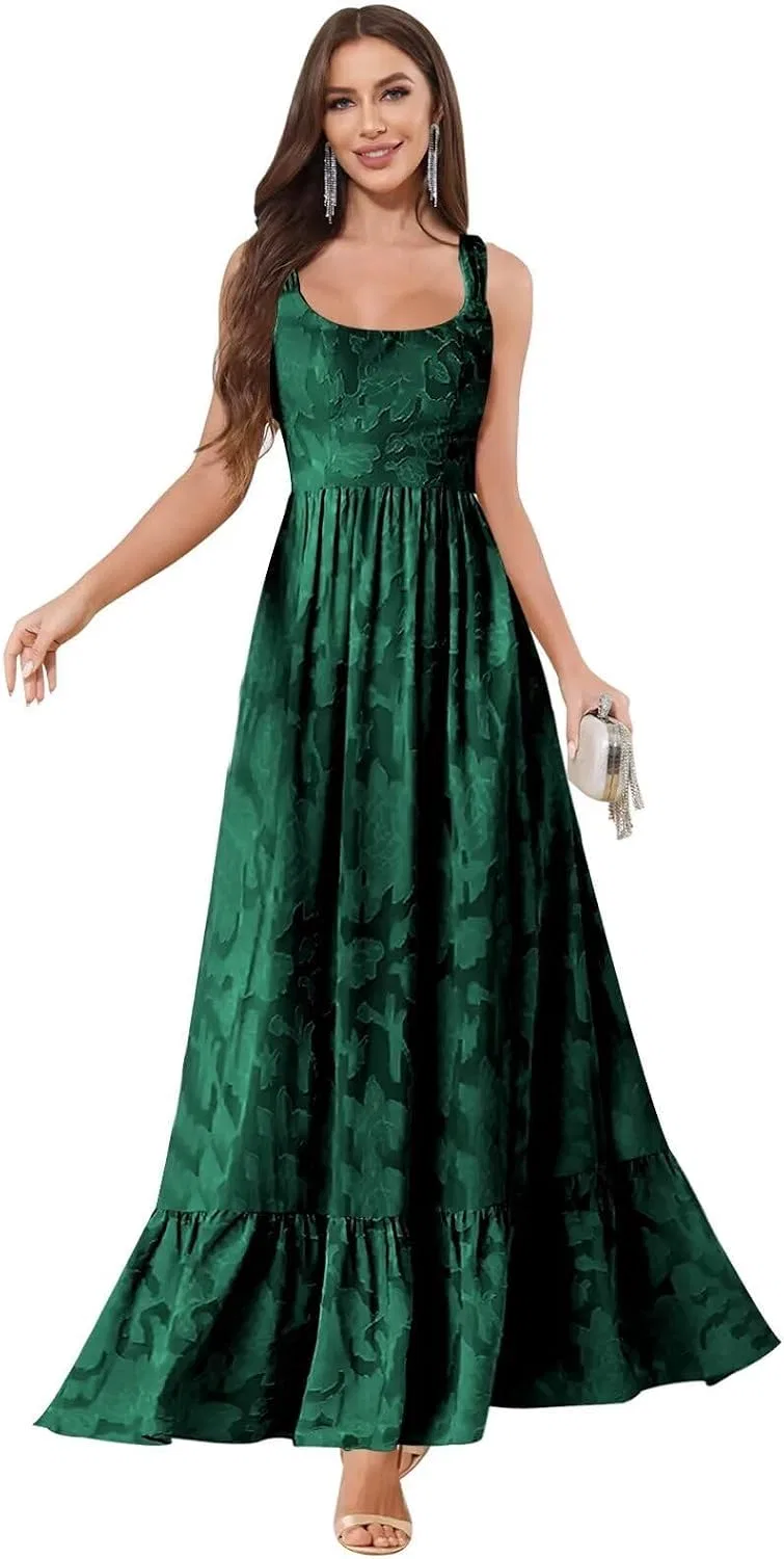 Женское длинное платье с жакардовым кружевом YH108, Emerald Green
