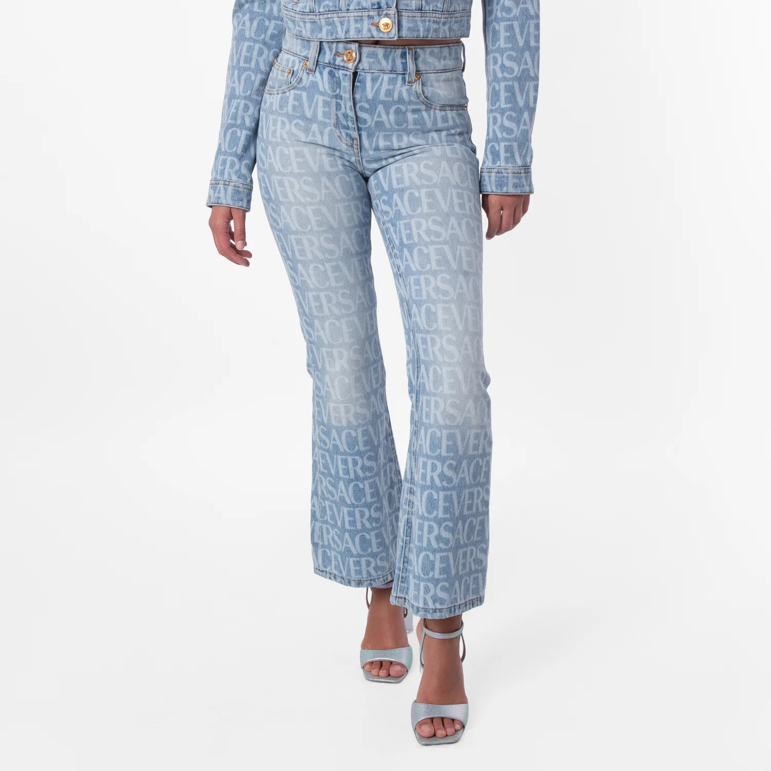 Джинсы клеш с монограммой Versace, Light Blue