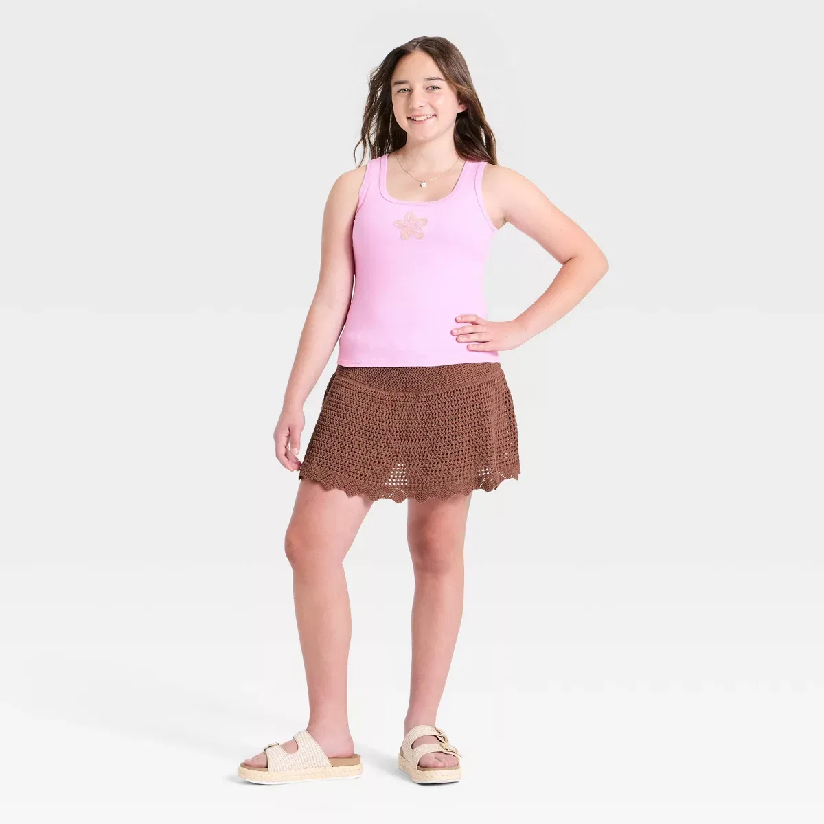 Детская юбка-шорты с вязаным узором Crafted Sweater Skort GIRLS ART CLASS, Brown — фото 3