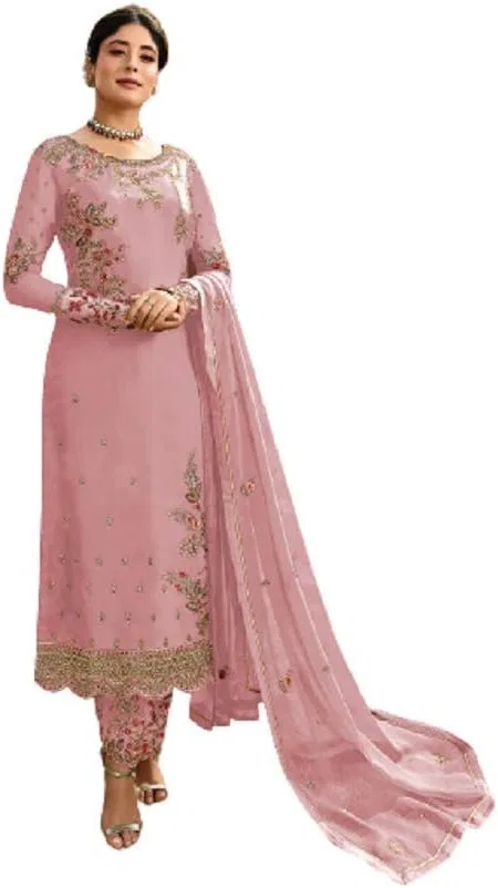 Женский салвар камиз с цветочной вышивкой Alamara Fashion, Pink