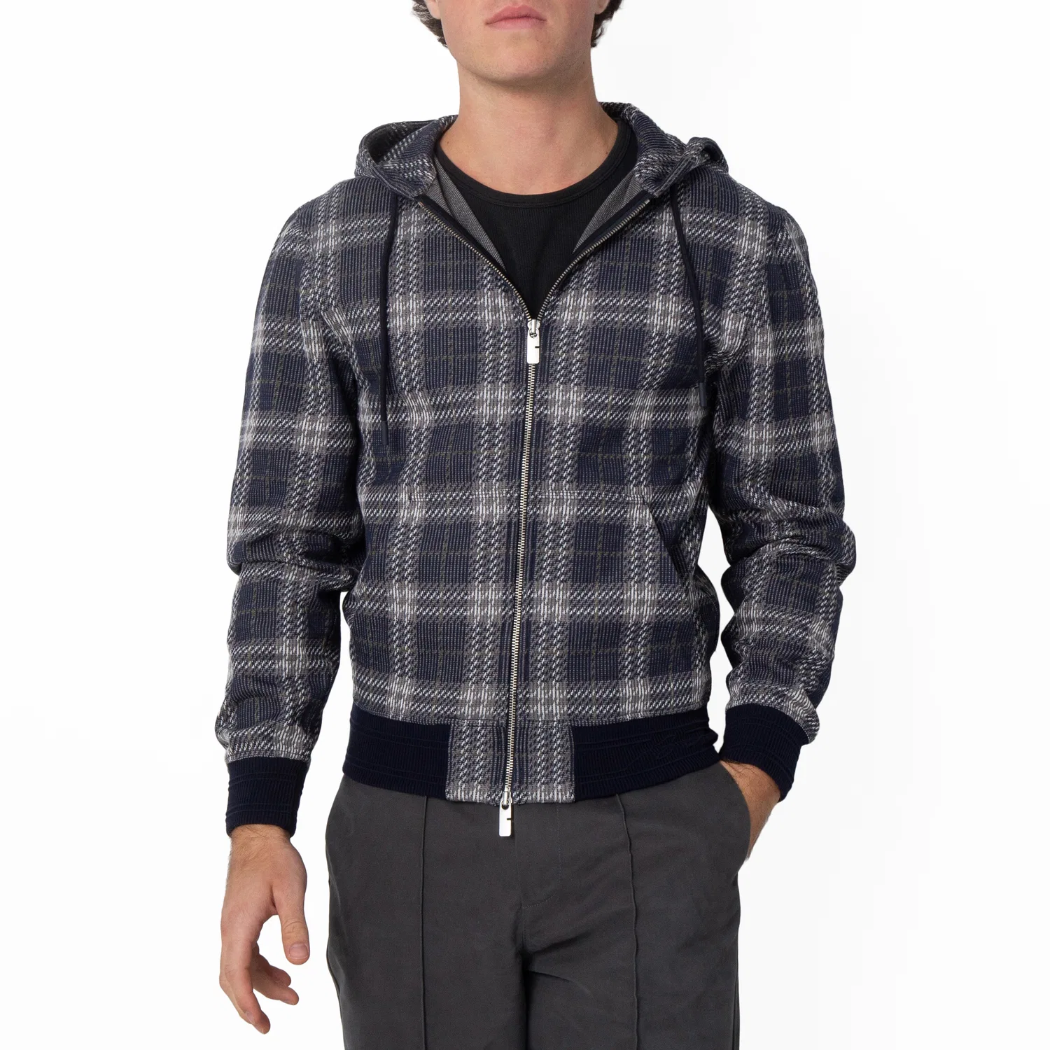 Худи с жаккардовым принтом Men's Jacquard Check Hoodie Burberry, Indigo Ip Check