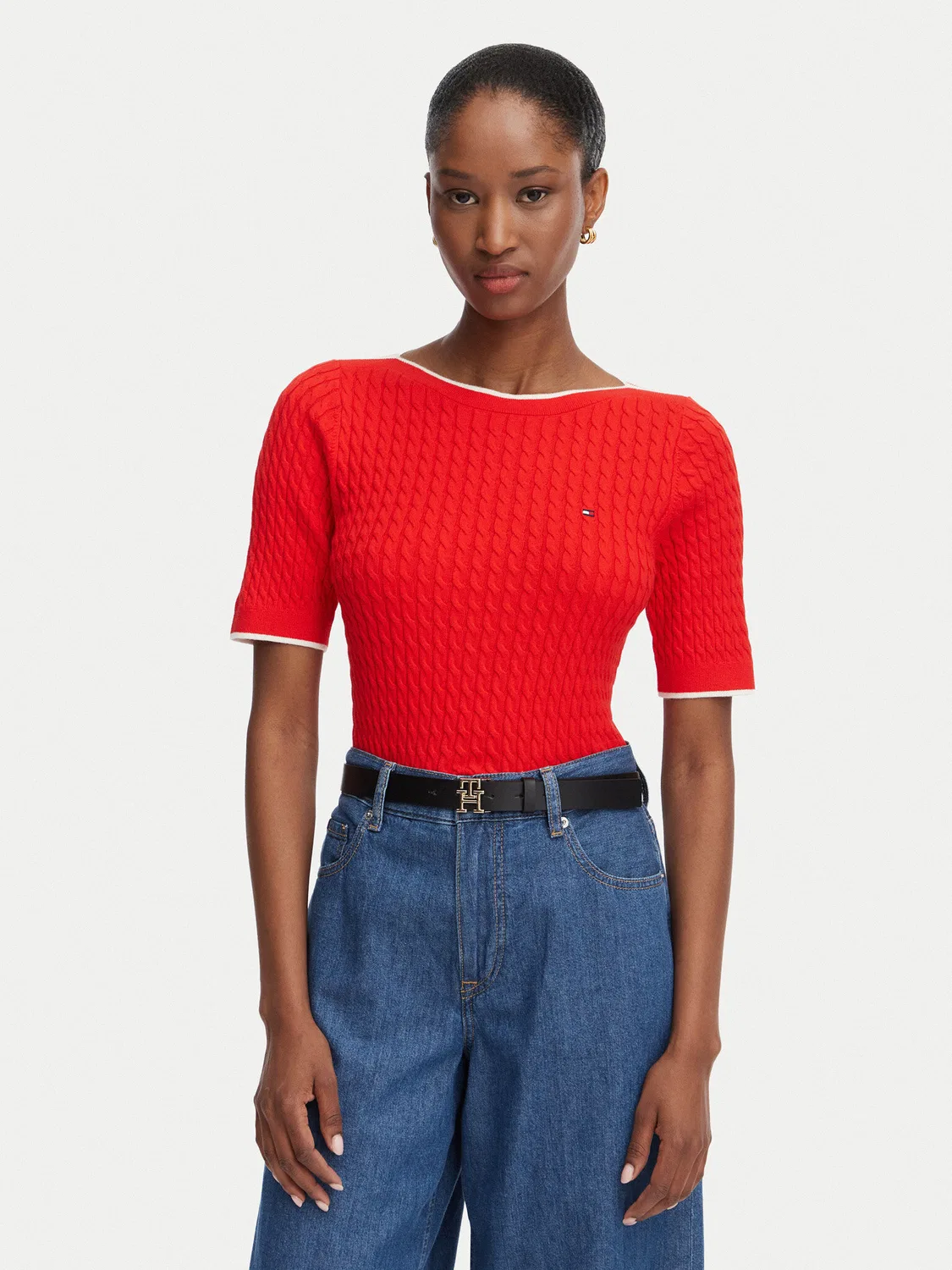 Женский пуловер стандартного кроя Fine Gg Cable Boat Tommy Hilfiger, красный