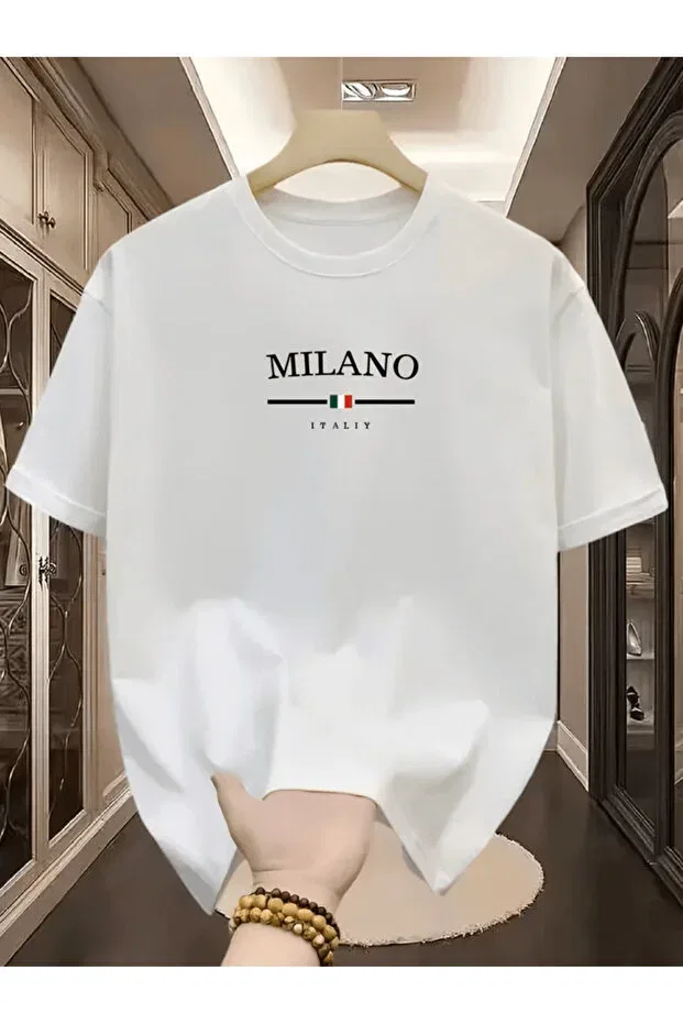 Детская хлопковое футболка с принтом Milano Italy Printed Premium Regular Gencerco, White
