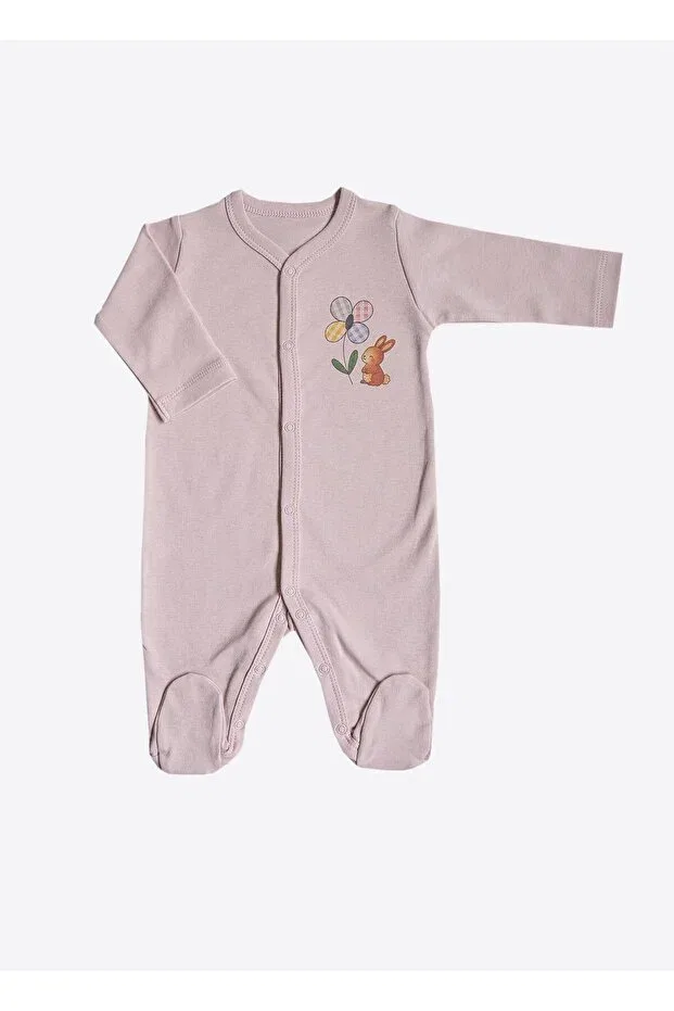Детский комбинезон для новорожденных с принтом Organic Cute Bunny 3-Piece Booties Jumpsuit Kitikate, Pink — фото 2