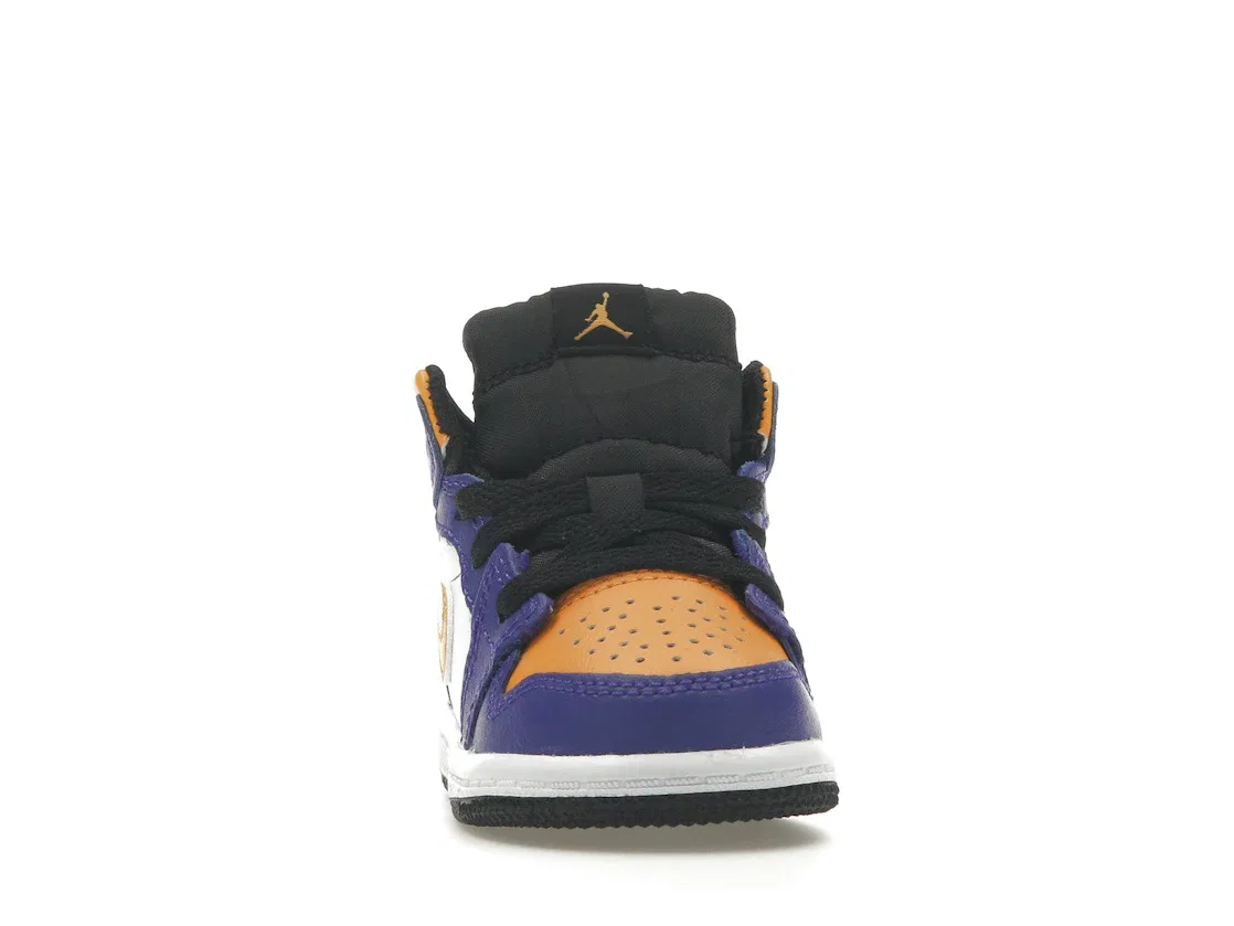 Детские кроссовки Lifestyle с принтом Jordan 1 Mid Lakers (2022) (TD) Jordan, Dark Concord/Taxi-White-Black — фото 2