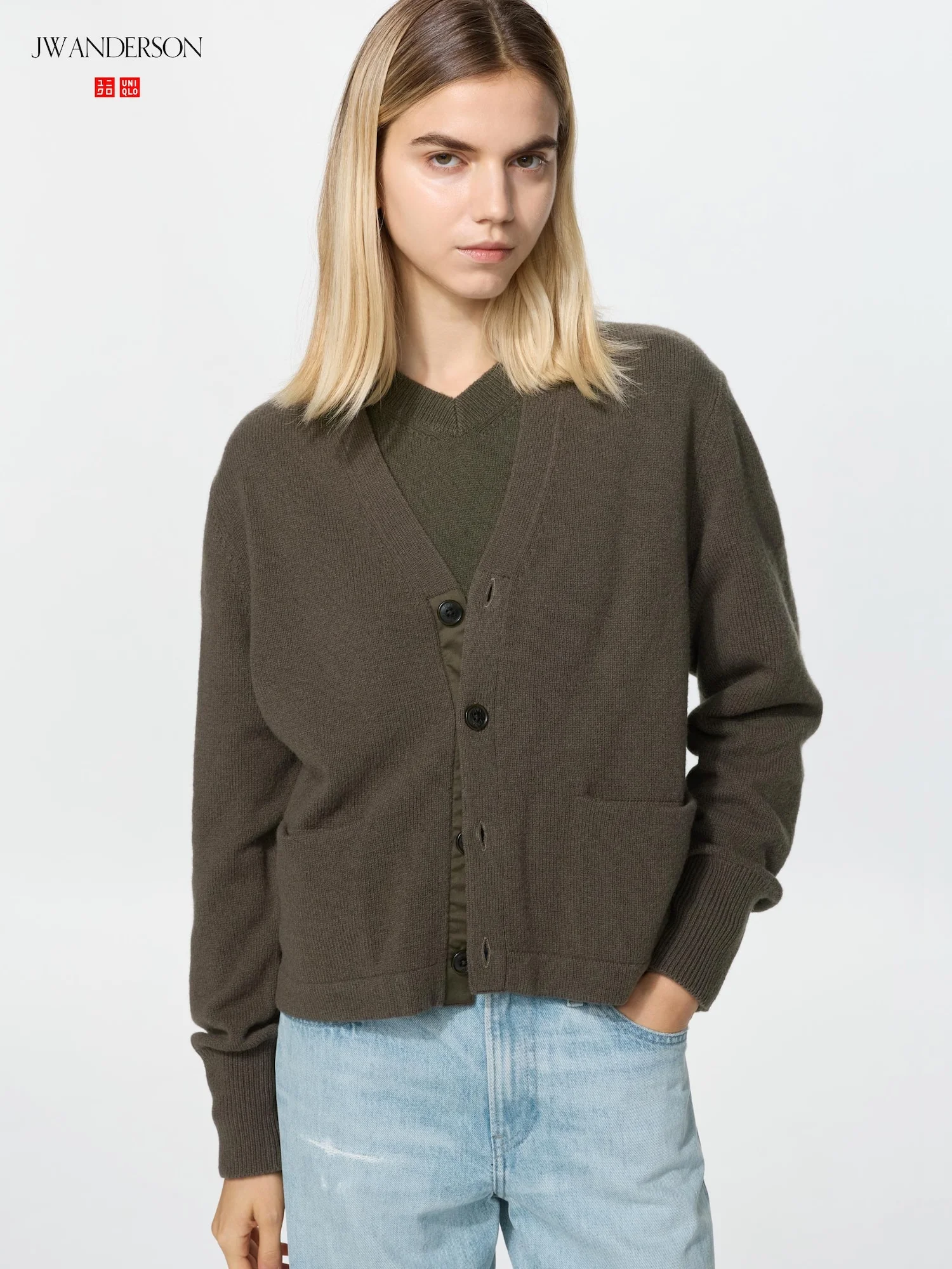 Кардиган Uniqlo x JW Anderson Lamb V-neck Short, 36 коричневый