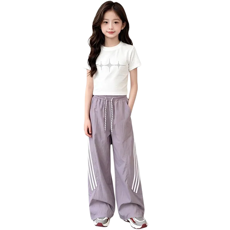 Детский спортивный костюм с круглым вырезом, тонкий, стрейч, Purple Clothing Sets, TNTX