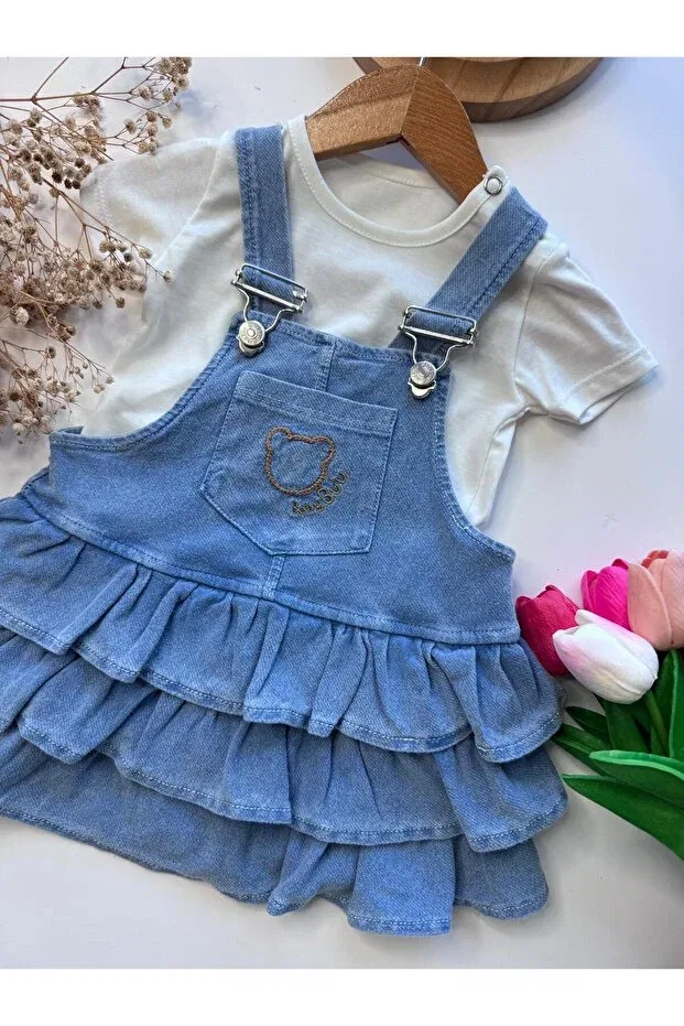 Детский комбинезон-платье с оборкой 100% хлопок, Baby Buu, Light Blue — фото 4