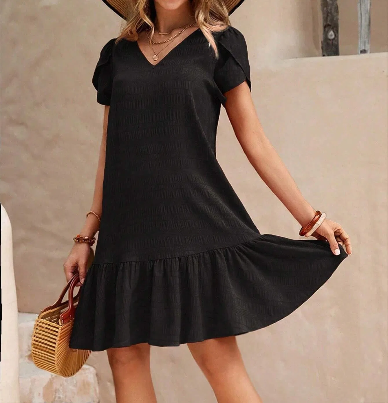 Женское свободное платье с воланами для пляжа, Black — фото 3