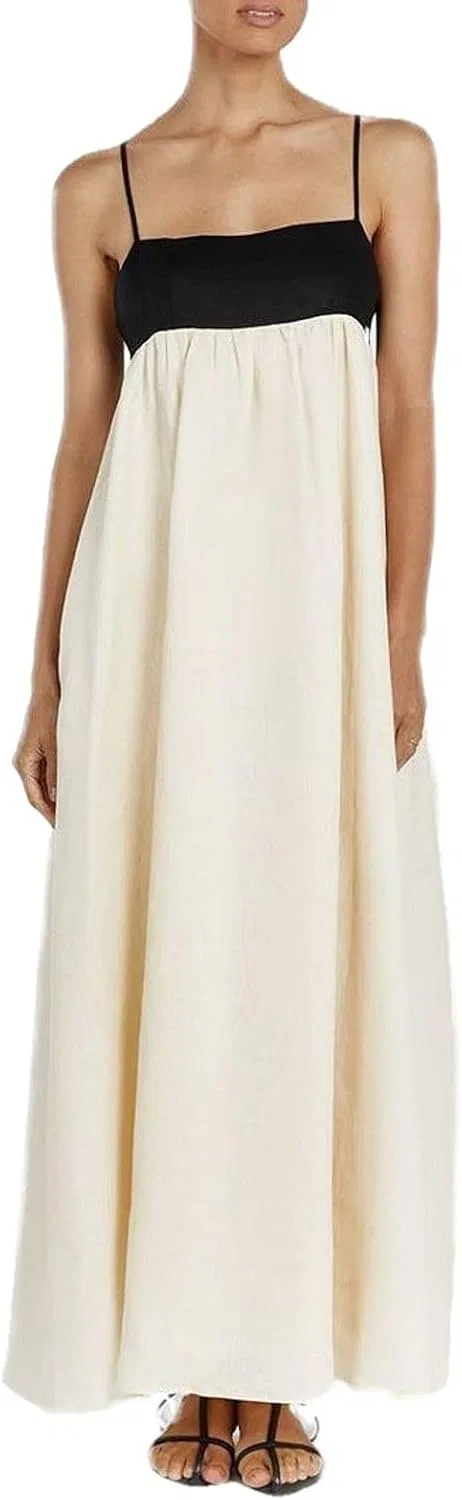 Женское летнее платье-макси с открытой спиной Color Block, Beige