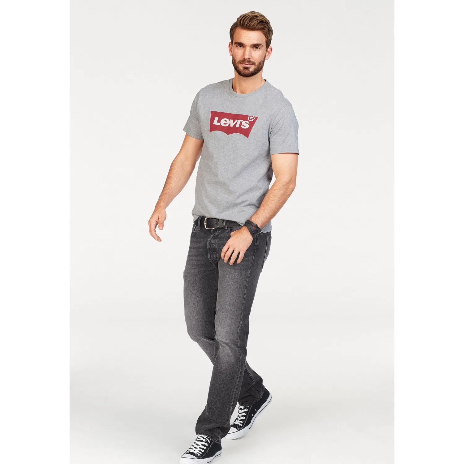 Мужская хлопковая футболка с логотипом Levi's, Mid Grey — фото 4
