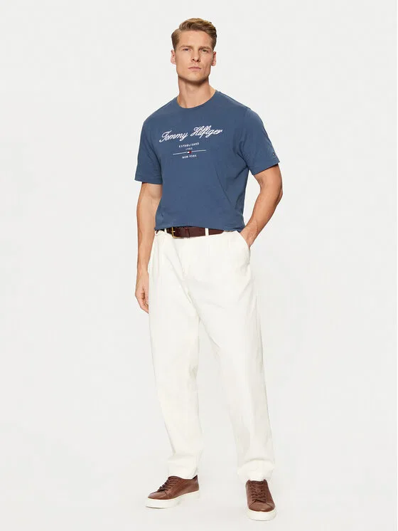 Футболка regular fit Script Logo Tee Tommy Hilfiger, синий — фото 2