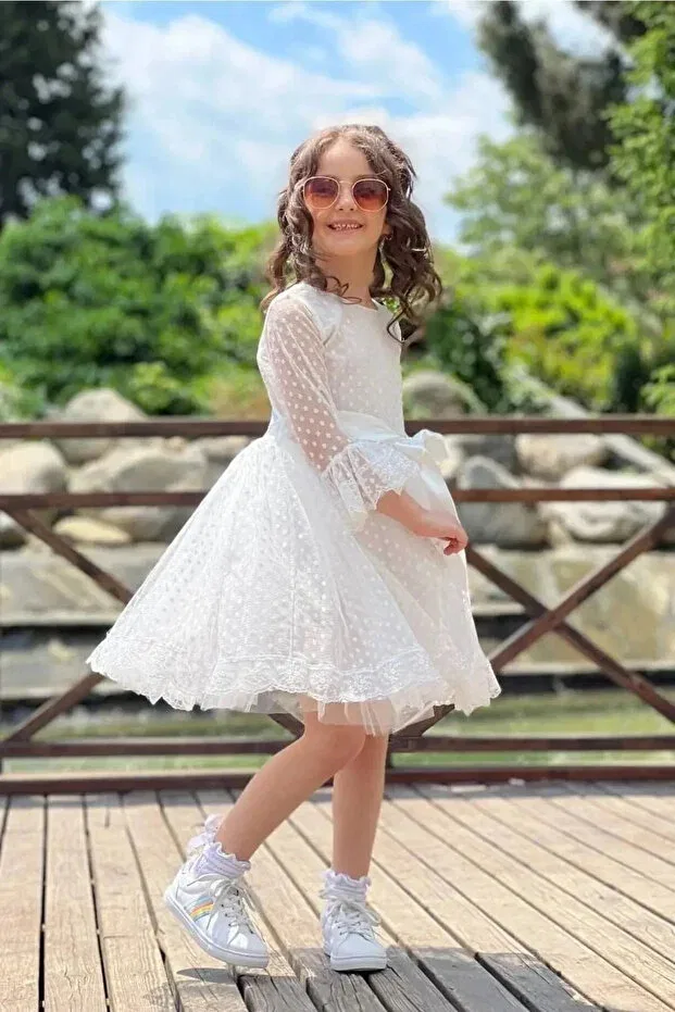 Детское платье для девочек с принтом Princess Model Şenkız, White