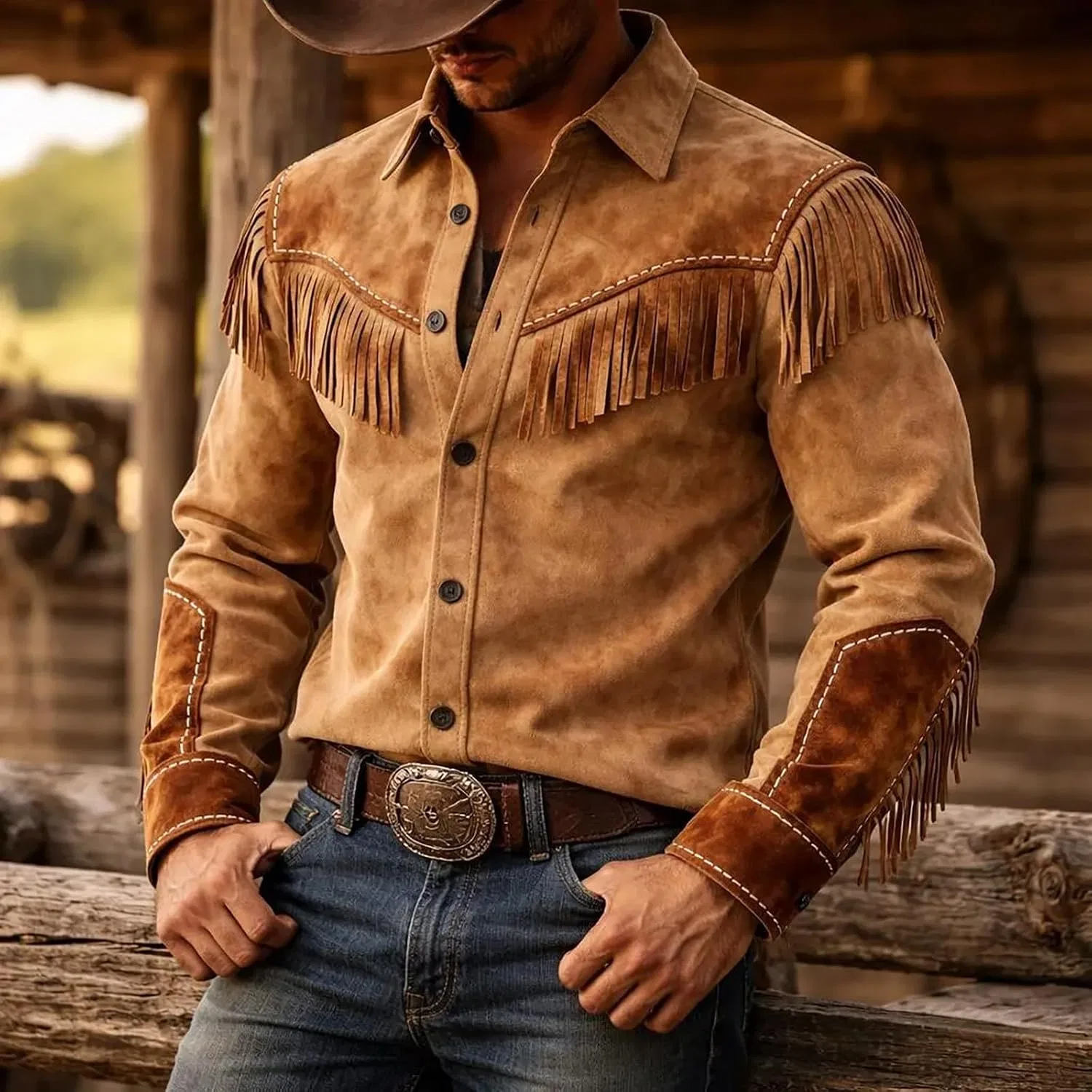 Мужская рубашка с длинным рукавом, slim fit, Vintage, коричневый — фото 2