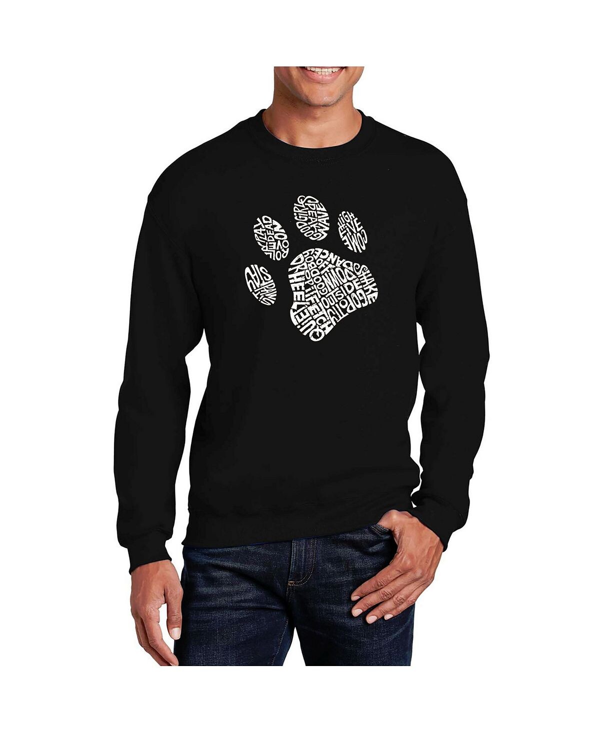 

Мужская толстовка с круглым вырезом word art dog paw LA Pop Art, черный