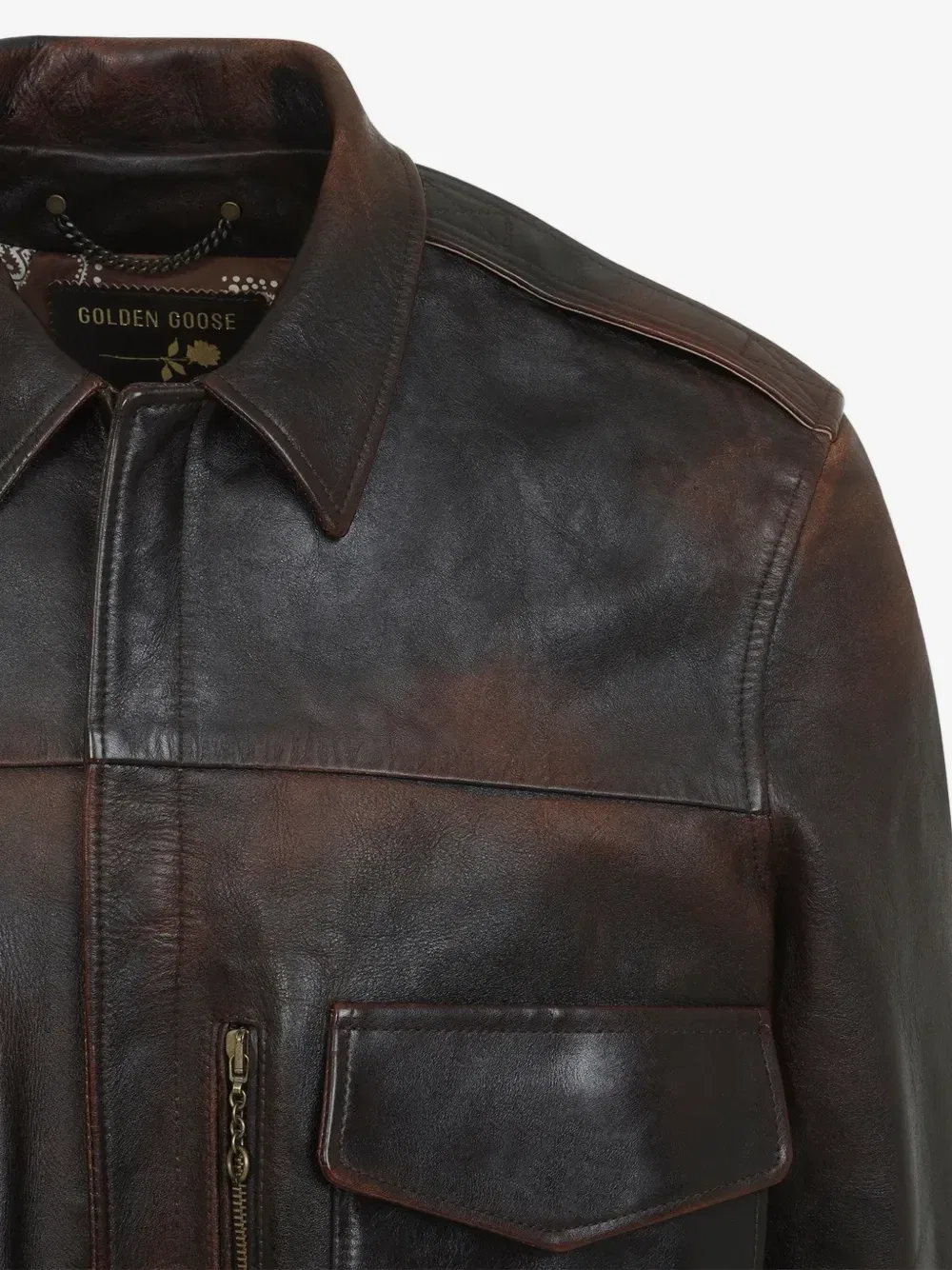 Кожаная куртка с клапанными карманами GOLDEN GOOSE, коричневый — фото 4