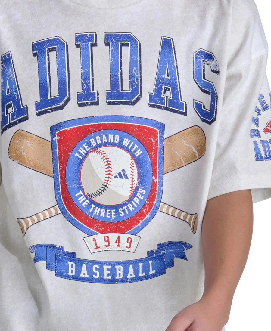 Футболка с коротким рукавом и принтом, модель Baseball T-Shirt adidas, Off White — фото 3
