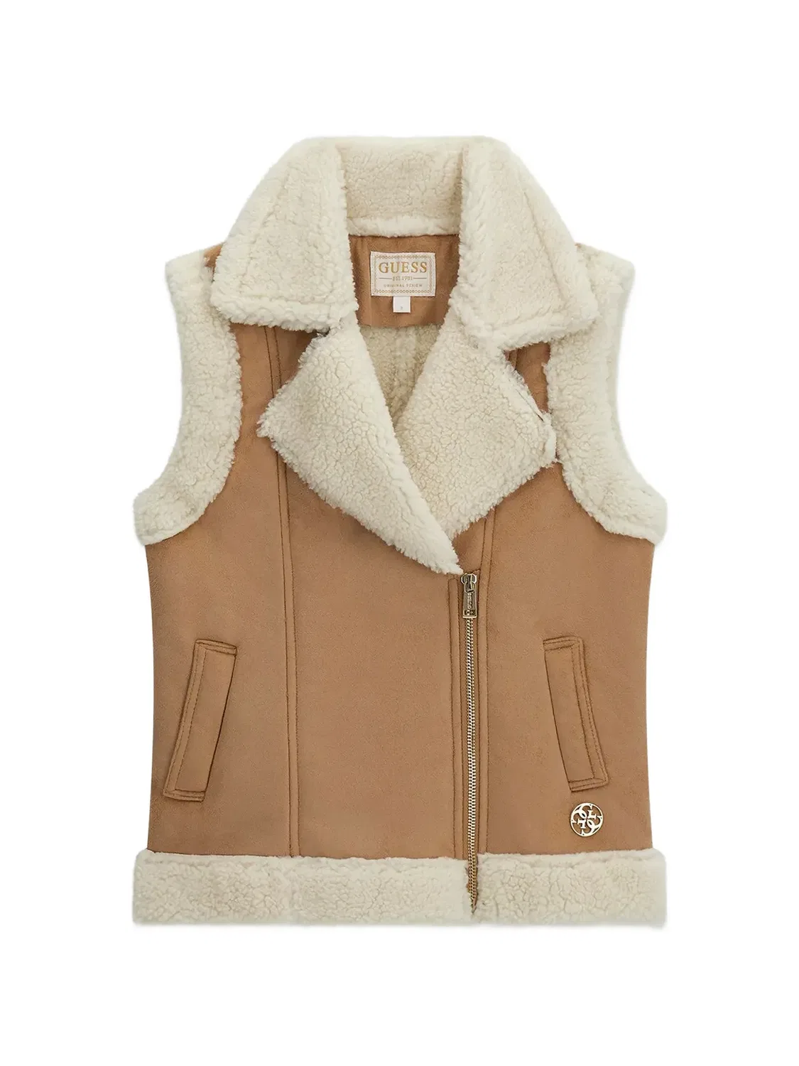 Жилет с отделкой из шерпы Guess Kids, коричневый