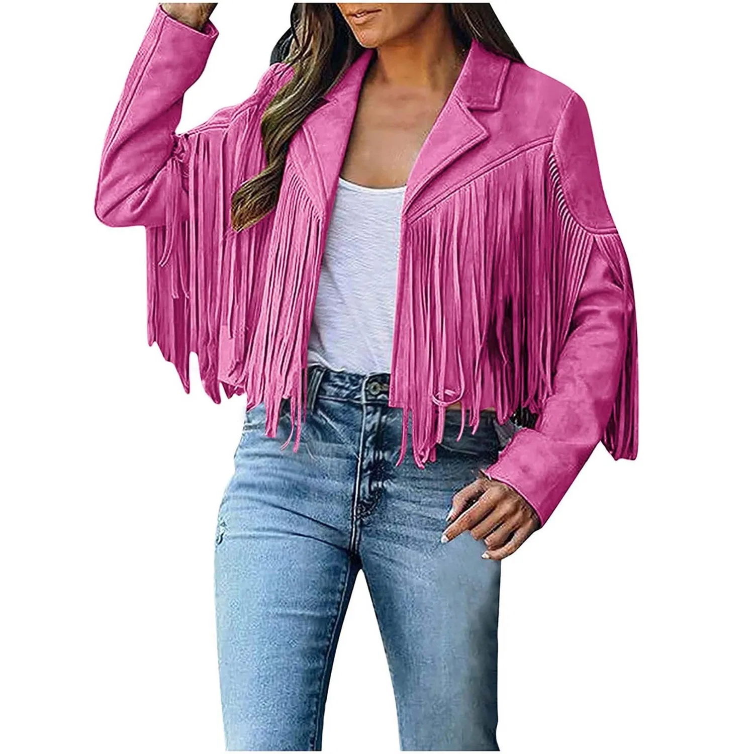 Женское замшевое пальто с бахромой Vintage Western, pink warm