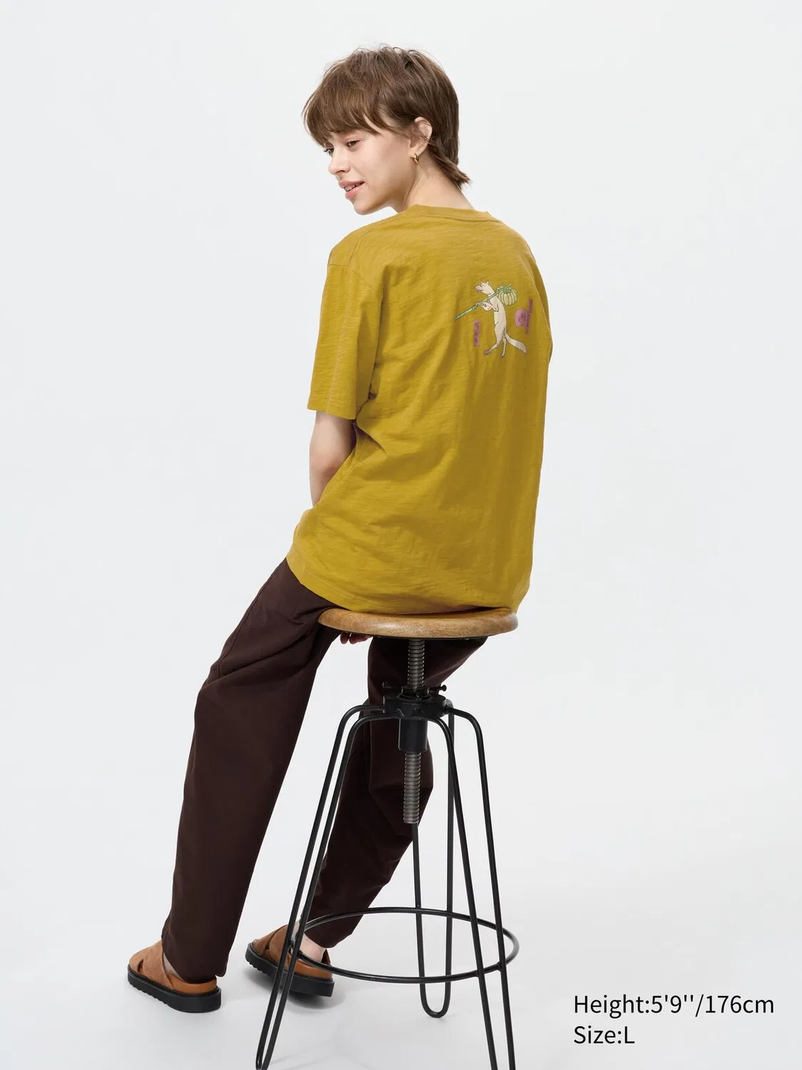Футболка Uniqlo, мужская, с рисунком животных в стиле укие-э, желтый — фото 3