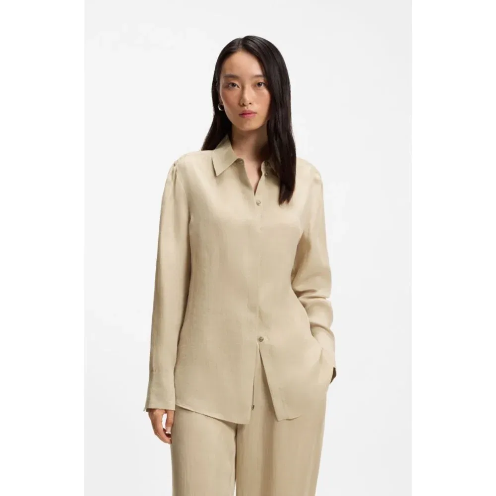 Женская блузка прямого кроя с потайной застежкой BOSS, Light Beige — фото 3