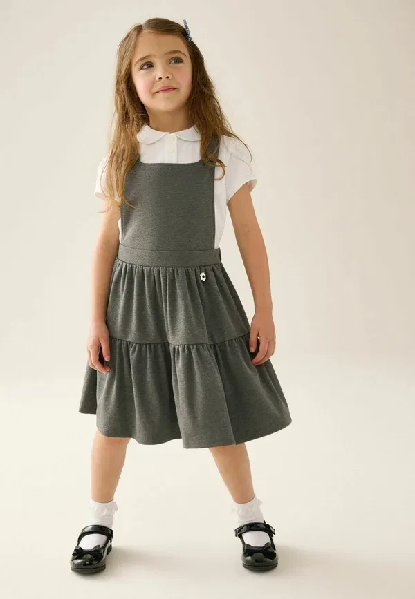 Платье школьное сарафан из полиэстера Tiered Pinafore School Dress Next, grey, серый — фото 2