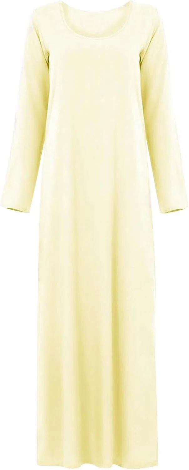 Женское платье-абайа оверсайз макси с круглым вырезом Kaftan Maxi Gown, Beige — фото 3